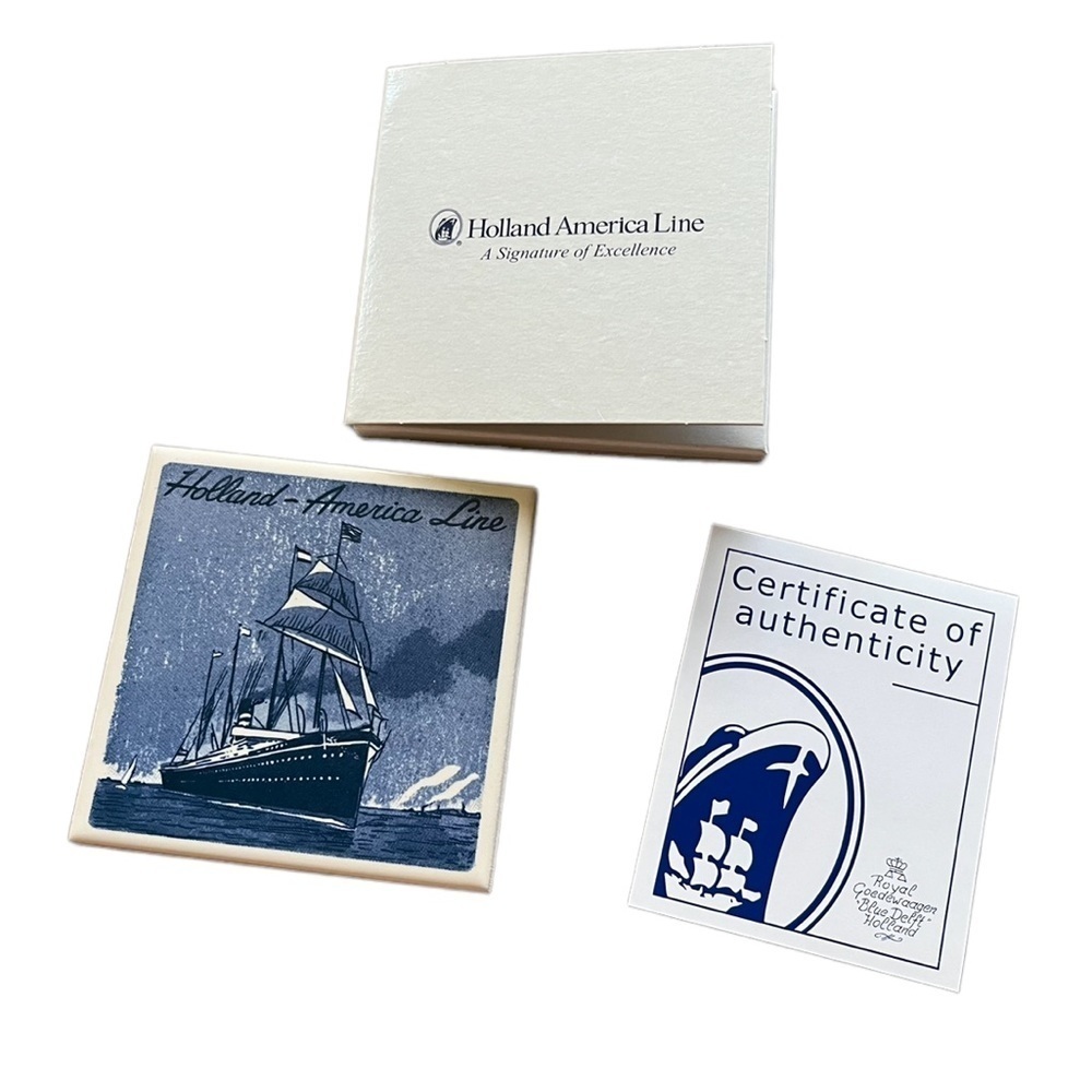 Vintage Holland America Line Ceramic & Cork Beverage Coaster Sail Ship w/ Box